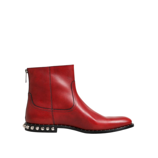 Dolce & Gabbana Red Studded Chelsea Short Ankle Boots Shoes