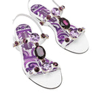 Dolce & Gabbana Sandals Purple with white rhinestone embellishment, side buckle fastening, and flat sole Maiolica leather design.