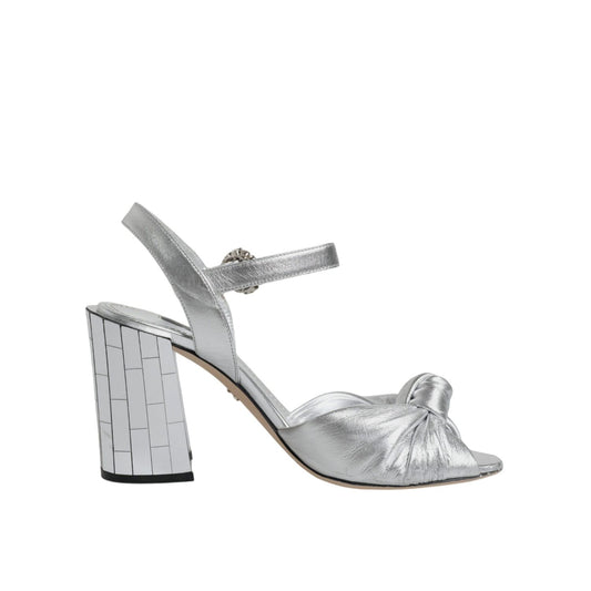 Dolce & Gabbana Silver Mirror Heels KEIRA Sandals Shoes in silver lamb leather with ankle strap and buckle closure.
