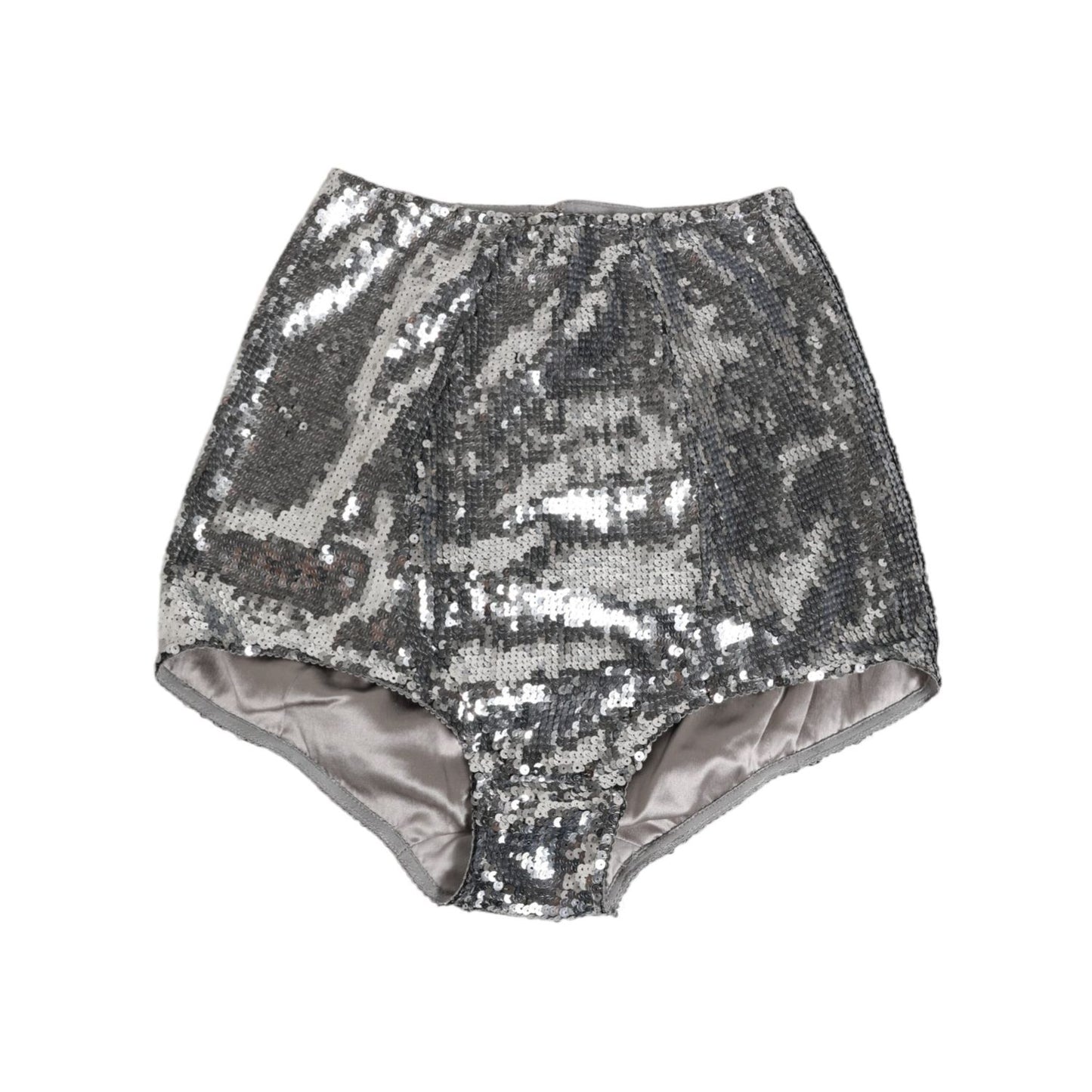 Dolce & Gabbana Silver Nylon Sequined Slip Girdle Panty Underwear with logo details, crafted in Italy.