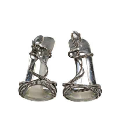 Dolce & Gabbana Silver Strass Ankle Strap Heels Sandals Shoes