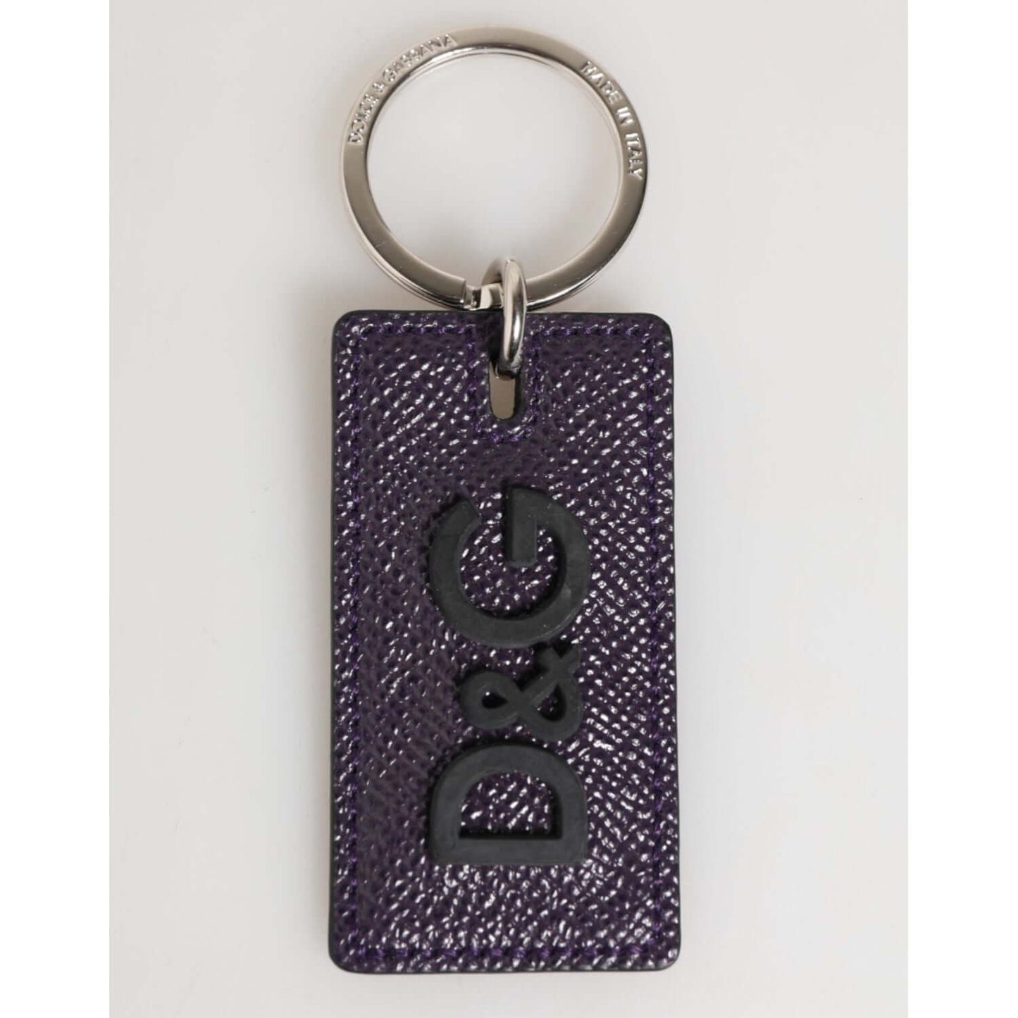 Dolce & Gabbana Violet Leather Logo Metal Ring Men Keychain Keyring - Violet leather with D&G embossed, silver metal ring.