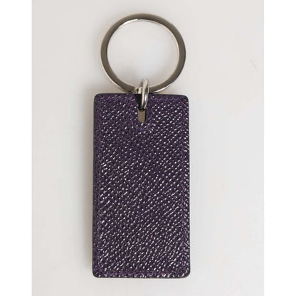 Dolce & Gabbana Violet Leather Logo Metal Ring Men Keychain Keyring with silver detailing