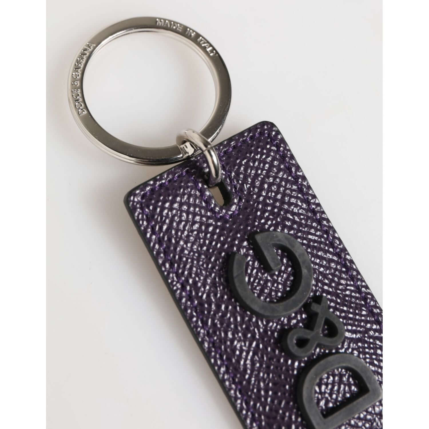 Dolce & Gabbana Violet Leather Logo Metal Ring Men Keychain Keyring