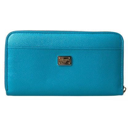 Dolce & Gabbana Wallet Light Blue LOVE Leather Zip Around Continental