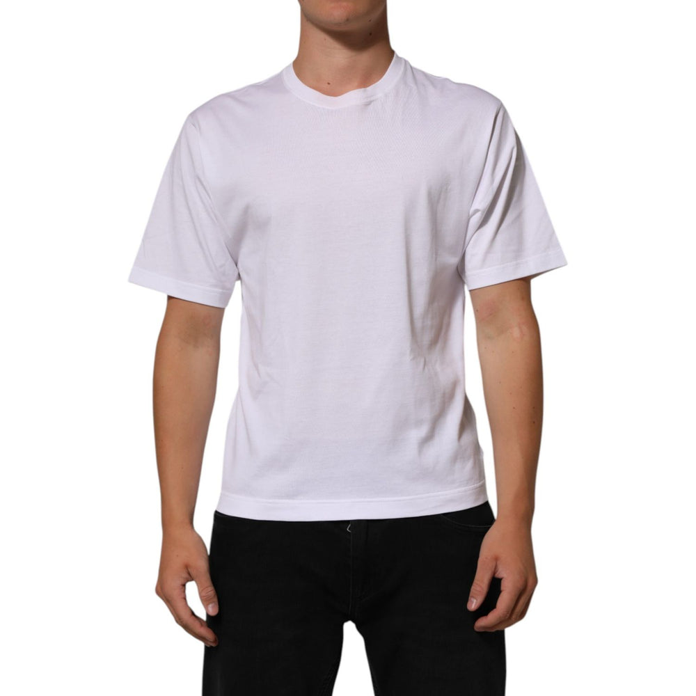 Dolce & Gabbana White Angel Print Cotton Men Crew Neck T-shirt with classic design and short sleeves for comfortable wear.