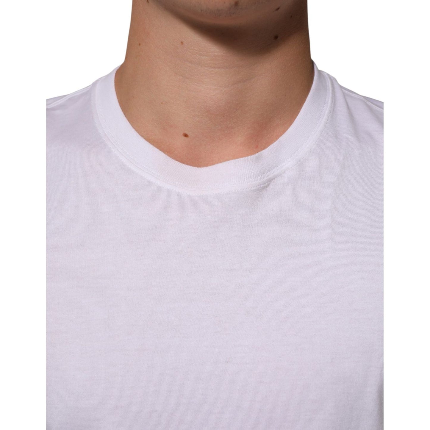 Dolce & Gabbana White Angel Print Cotton Men Crew Neck T-shirt close-up view