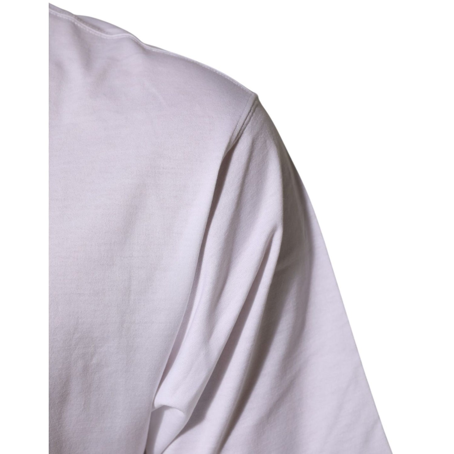 Close-up of Dolce & Gabbana White Angel Print Cotton Men Crew Neck T-shirt showcasing the soft cotton material and short sleeve design.