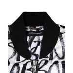 Dolce & Gabbana White Black Graffiti Logo Puffer Bomber Jacket collar view
