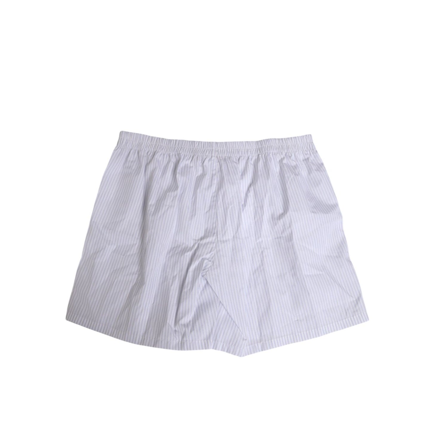 Dolce & Gabbana White Blue Cotton Striped Button Fly Shorts Swimwear; luxury beachwear, elegant design, summer fashion, men's swimwear