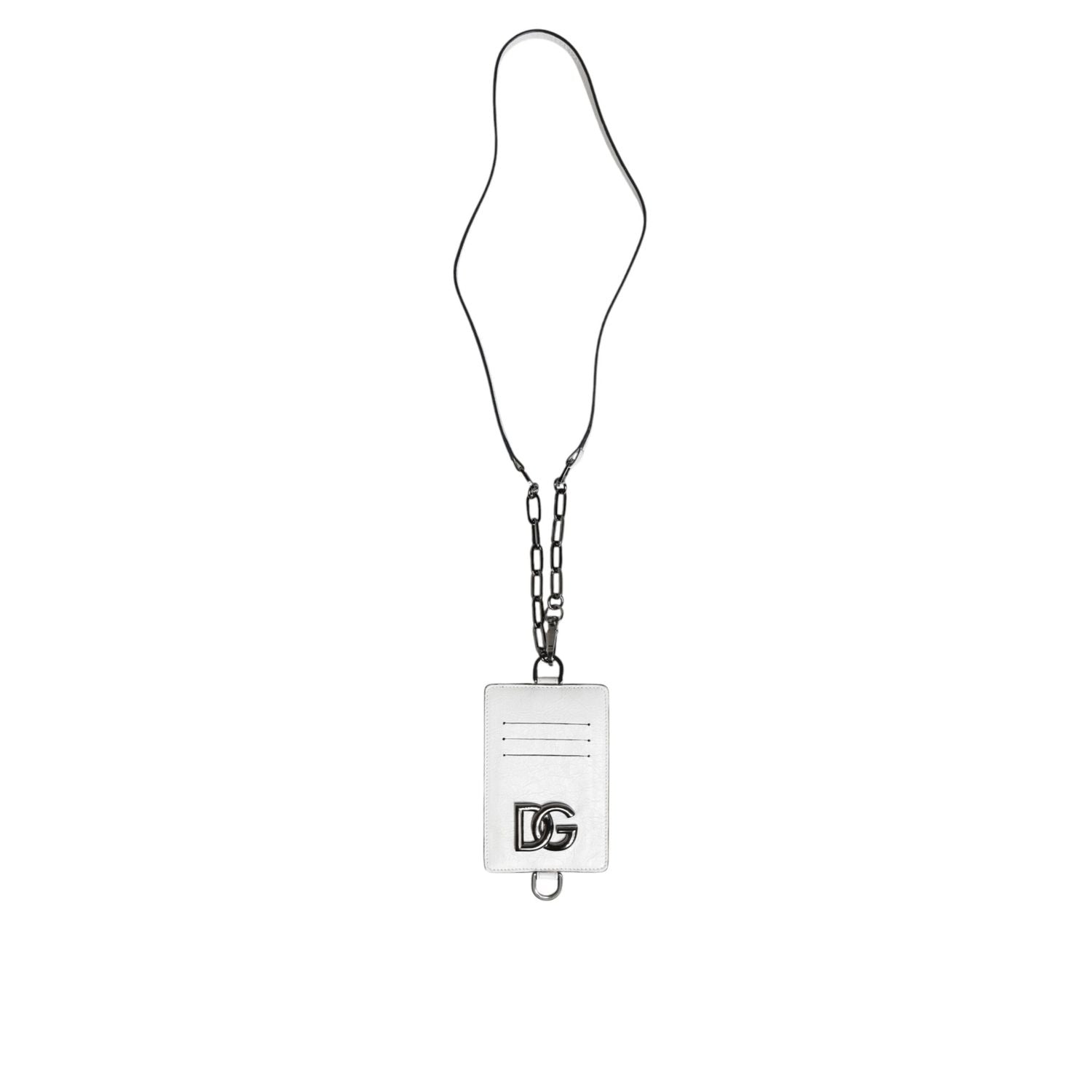 Dolce & Gabbana White Calf Leather Lanyard Logo Card Holder Wallet