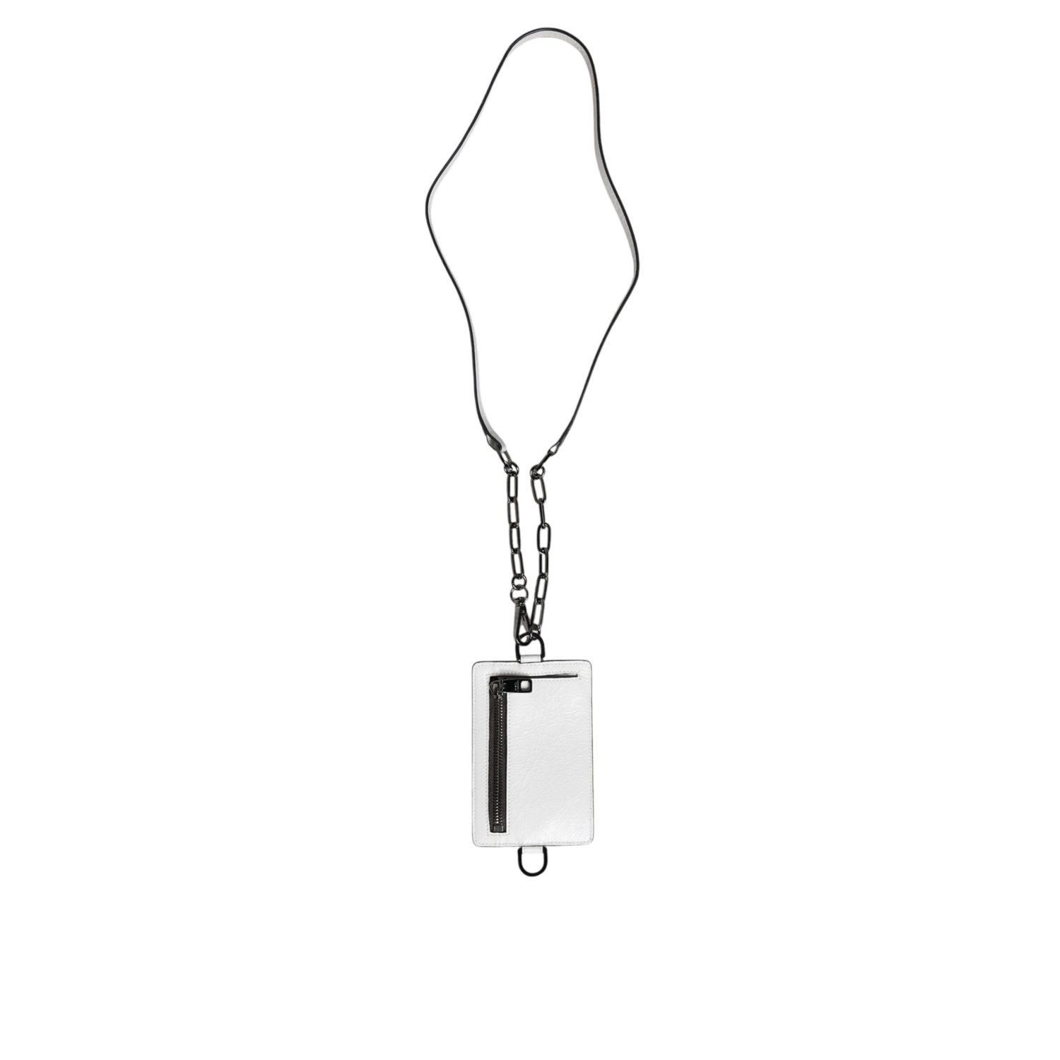 Dolce & Gabbana White Calf Leather Lanyard Logo Card Holder Wallet