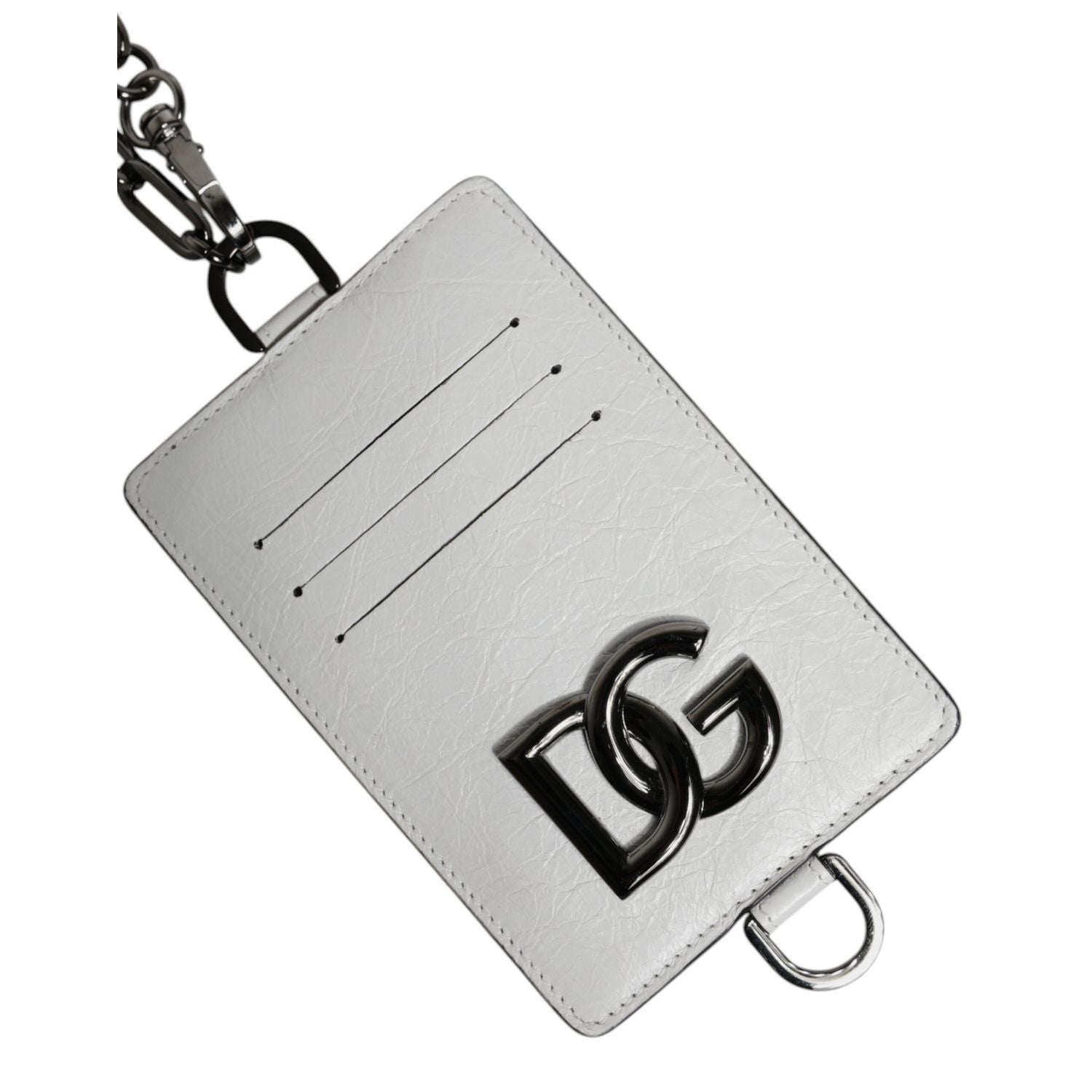 Dolce & Gabbana White Calf Leather Lanyard Logo Card Holder Wallet