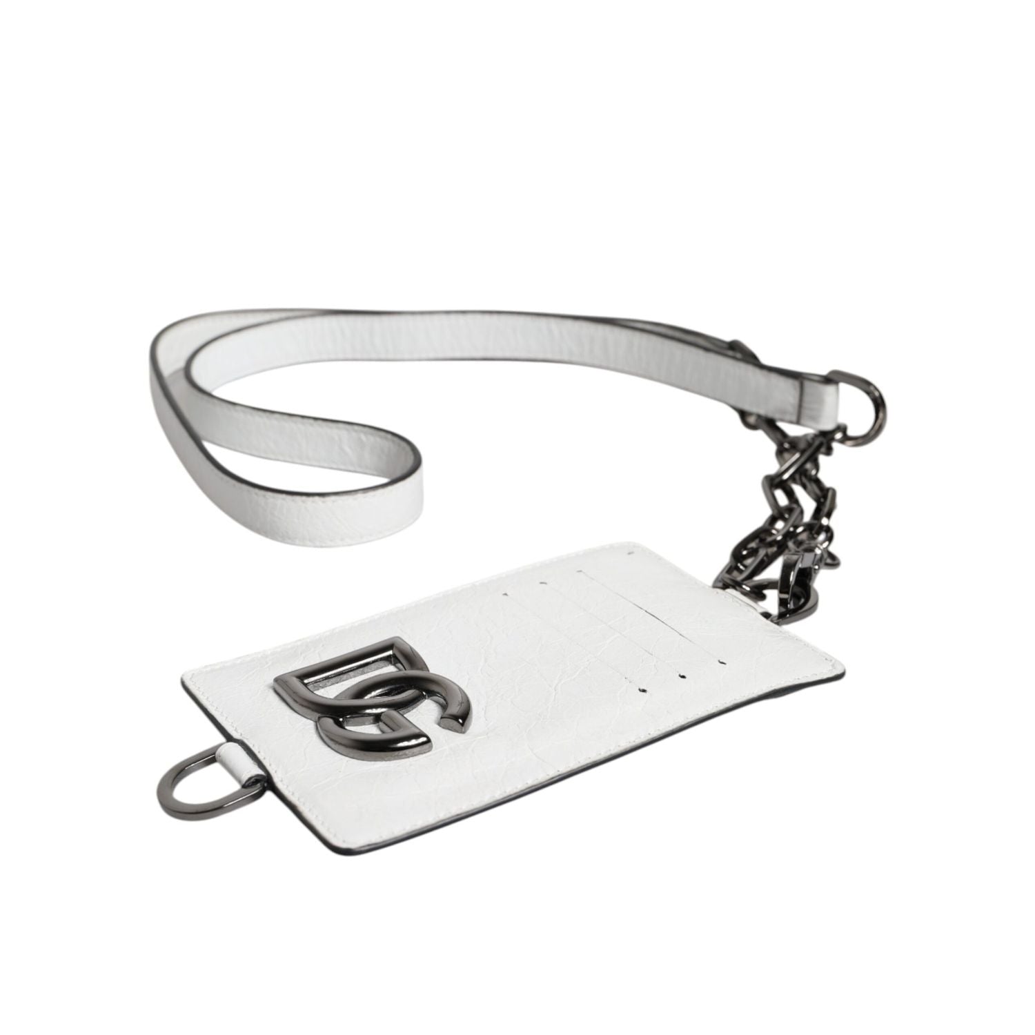 Dolce & Gabbana White Calf Leather Lanyard Logo Card Holder Wallet