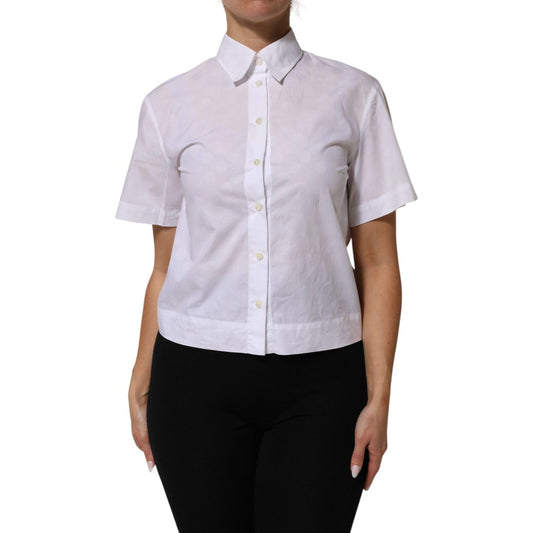 Dolce & Gabbana White Collared Short Sleeve Polo Shirt Top with button placket, crafted in Italy for versatile style.