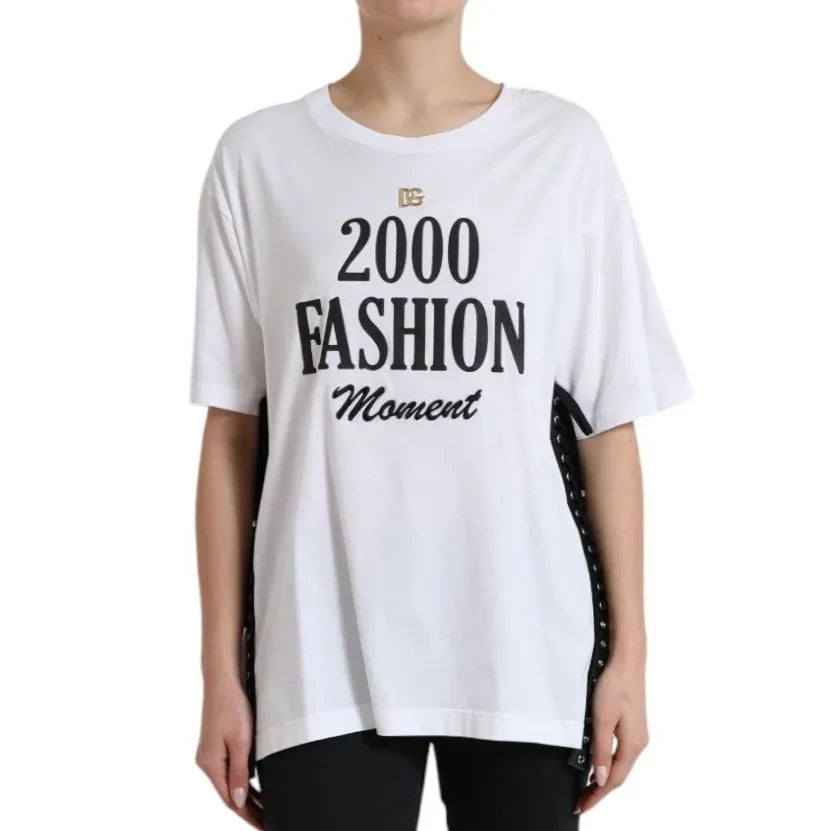 Dolce & Gabbana White Cotton 2000 Fashion Print Logo T-shirt