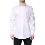 Dolce & Gabbana White Cotton Collared GOLD FormalDress Shirt, long sleeve, high-quality luxury wear for formal occasions.