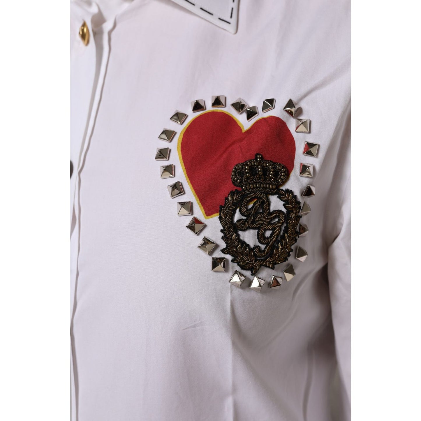 Dolce & Gabbana White Cotton Floral Embellished Shirt Top