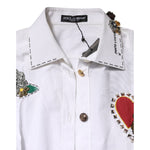 Dolce & Gabbana White Cotton Floral Embellished Shirt Top