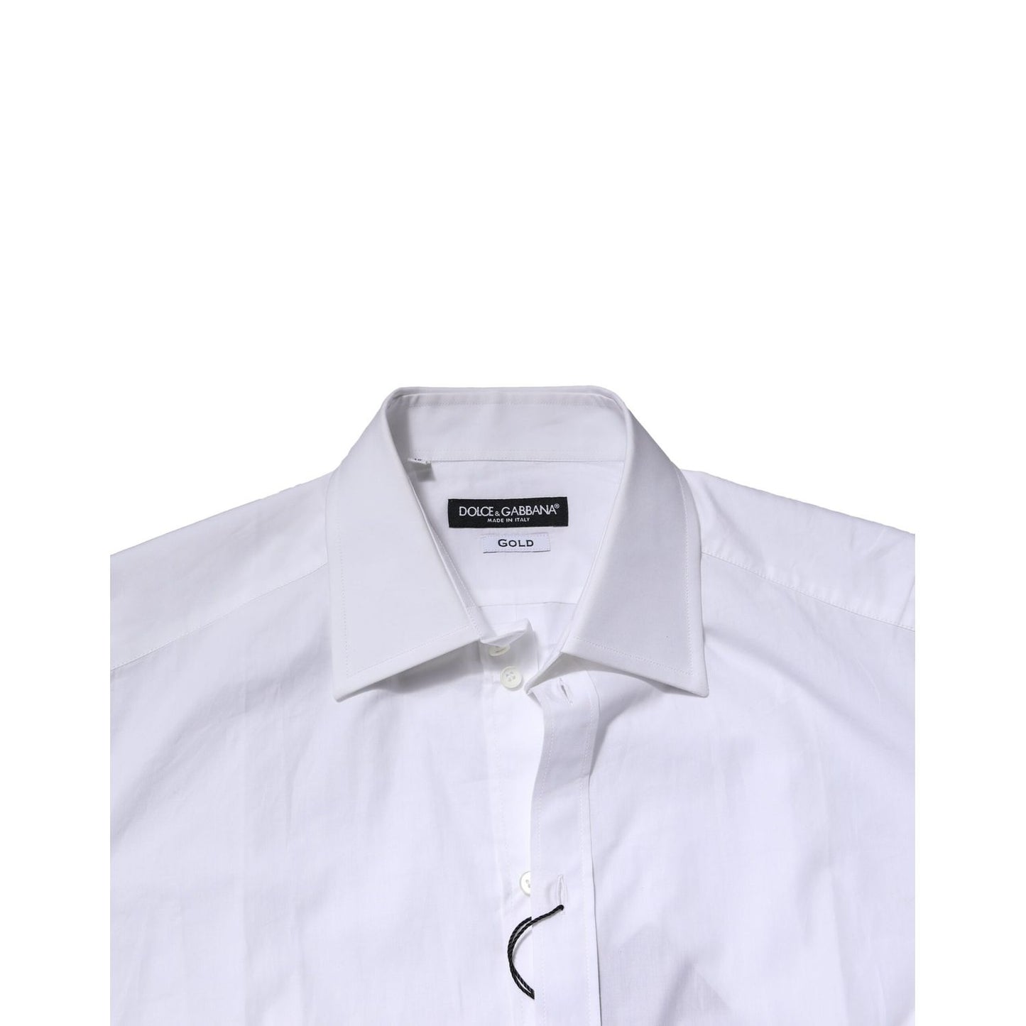 Dolce & Gabbana White Cotton GOLD Long Sleeves Formal Shirt, slim fit, button closure, classic neck, luxury fashion, made in Italy.