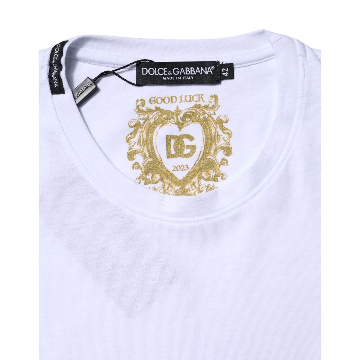 Dolce & Gabbana White Cotton Goodluck 2023 Crew NeckT-shirt