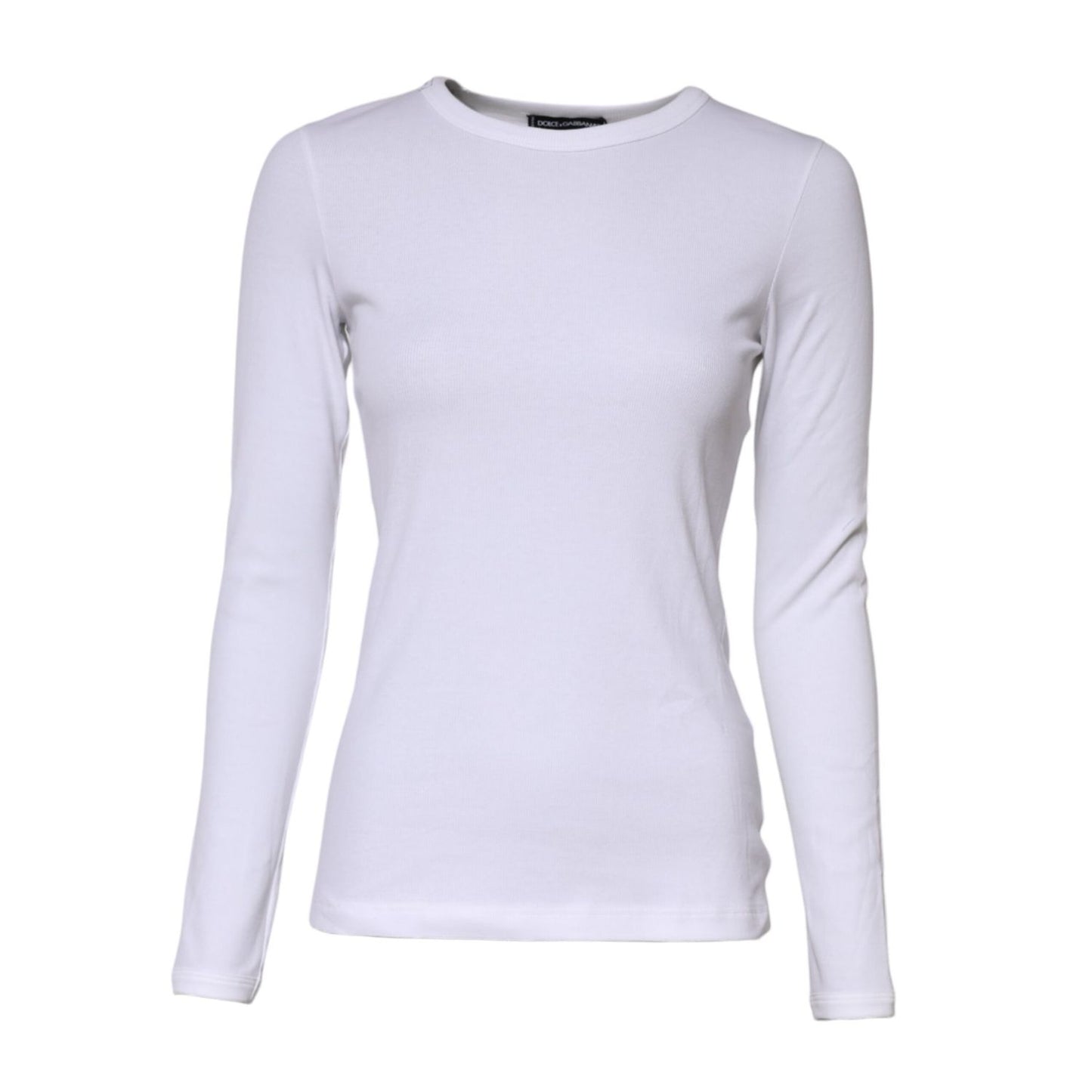 Dolce & Gabbana White Cotton Knit Round Neck Long Sleeves T-shirt