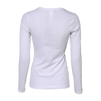 Dolce & Gabbana White Cotton Knit Round Neck Long Sleeves T-shirt