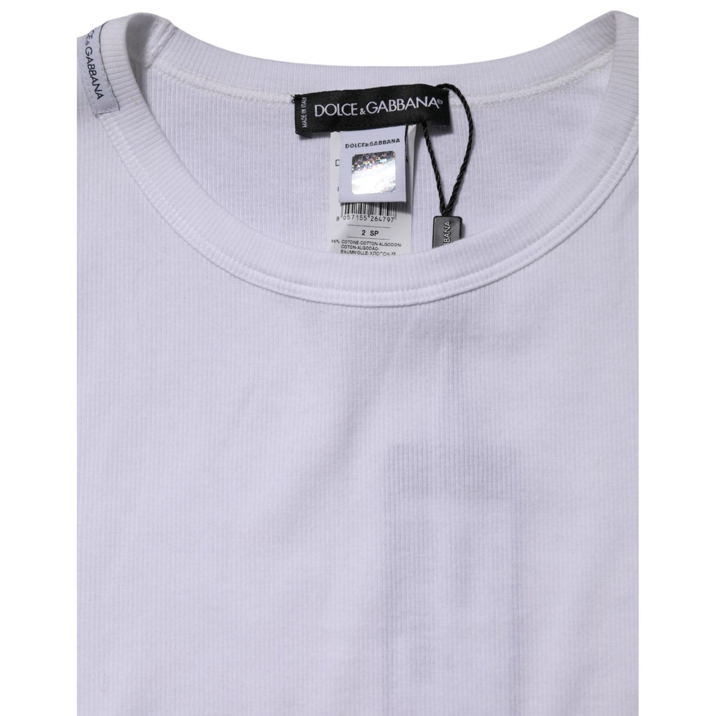 Dolce & Gabbana White Cotton Knit Round Neck Long Sleeves T-shirt
