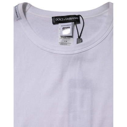 Dolce & Gabbana White Cotton Knit Round Neck Long Sleeves T-shirt