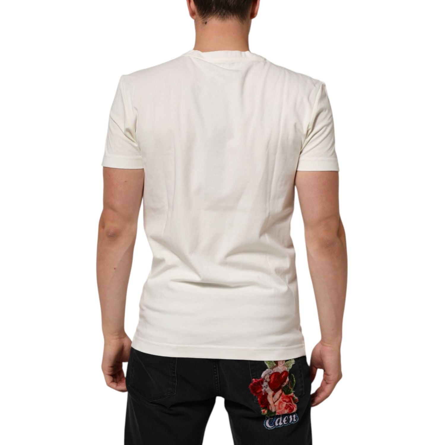Dolce & Gabbana White Cotton Logo Bandana Print Men T-shirt