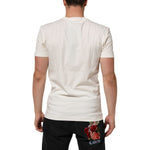 Back view of model wearing Dolce & Gabbana White Cotton Logo Bandana Print Men T-shirt with minor defects.