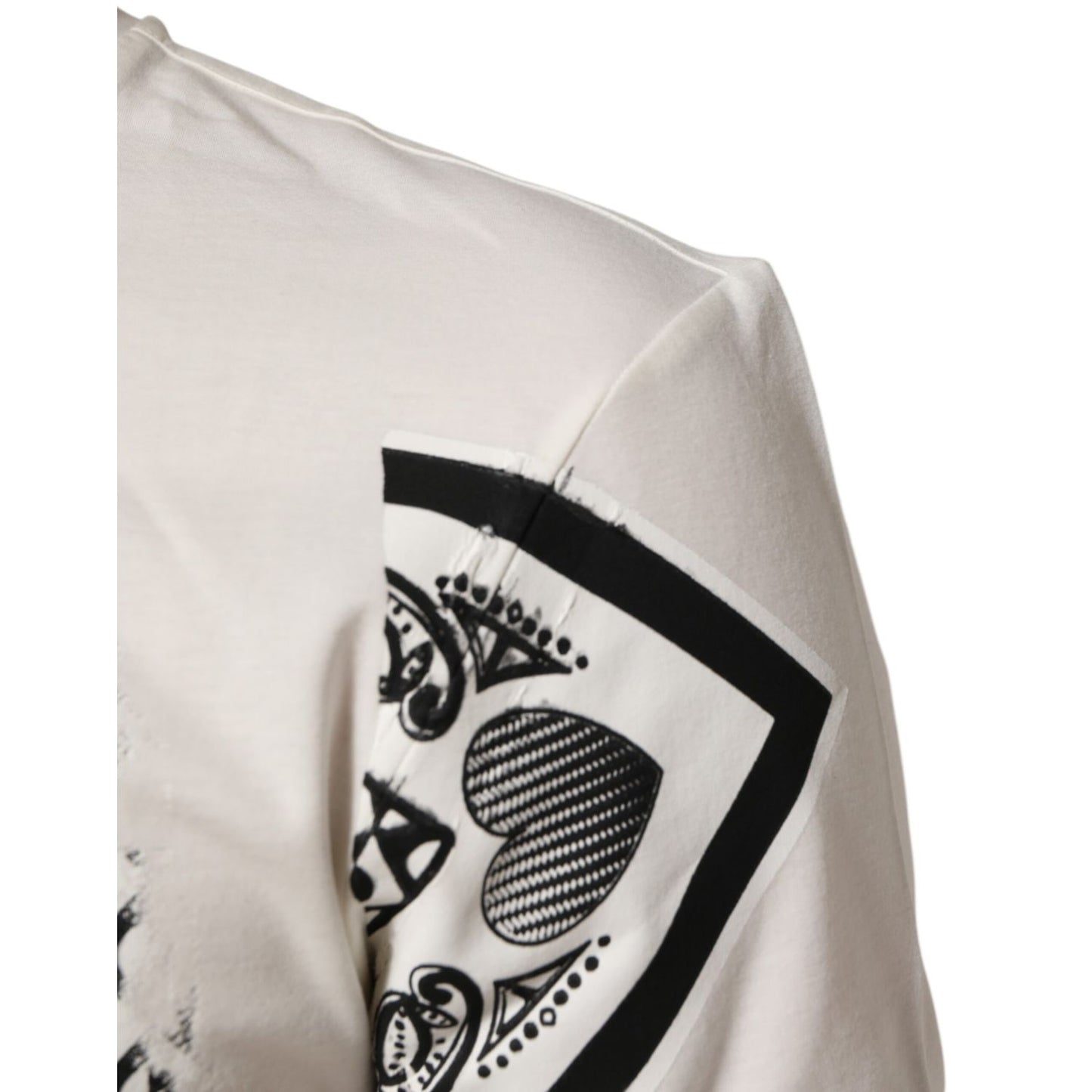 Dolce & Gabbana White Cotton Logo Bandana Print Men T-shirt with heart details on sleeve.