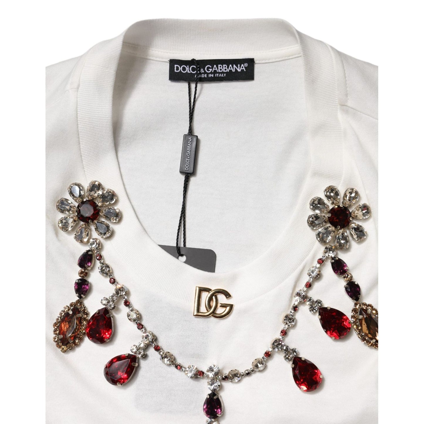 Dolce & Gabbana White Cotton Logo Crystal Detailing Tank Top