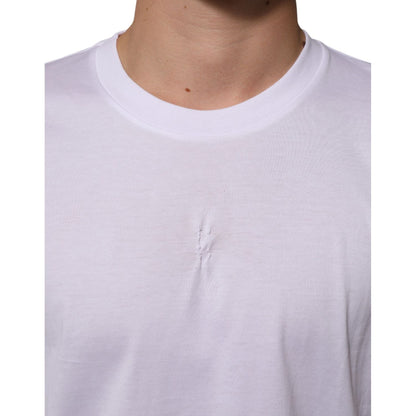 Dolce & Gabbana White Cotton Logo Patch Crew Neck Men T-shirt