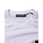 Dolce & Gabbana White Cotton Logo Patch Crew Neck T-shirt showing collar and brand tag, soft cotton material, stylish and casual look