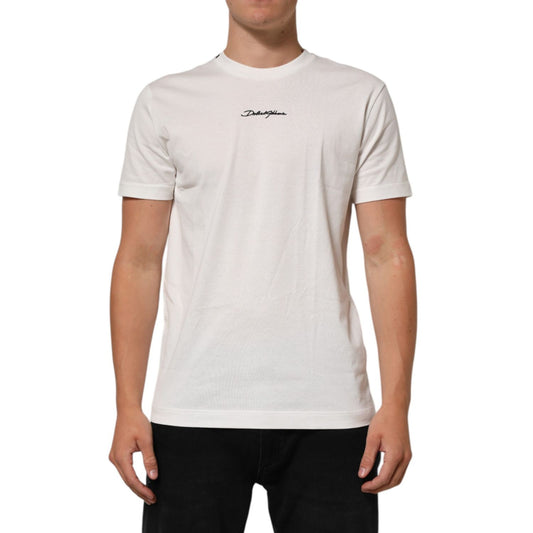 Dolce & Gabbana White Cotton Logo Print Crew Neck Men T-shirt, short sleeve, regular fit, made in Italy, with minor defect.