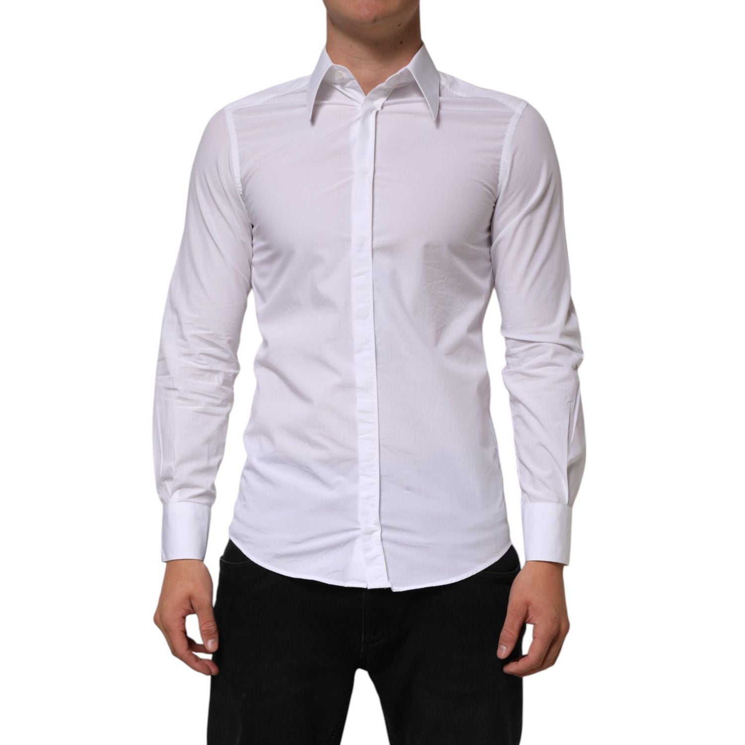 Dolce & Gabbana White Cotton MARTINI Long Sleeve Dress Shirt
