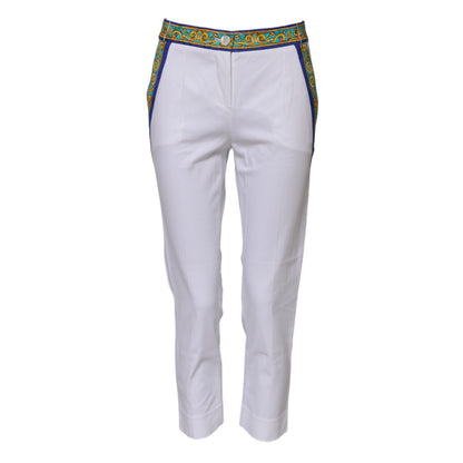 Dolce & Gabbana White Cotton Mid Waist Tapered Trouser Pants