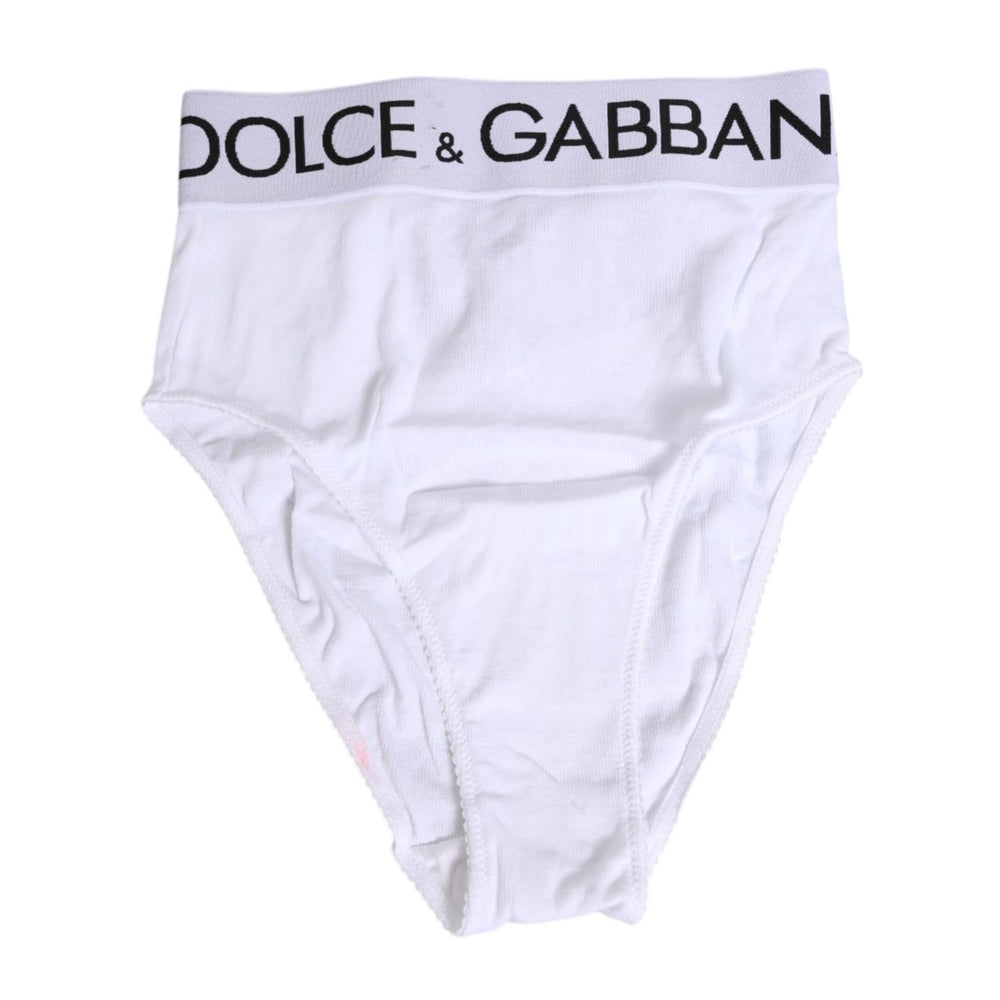 Dolce & Gabbana White Cotton Stretch High Waist Panty Underwear showcasing logo waistband, soft fabric, and classic design.