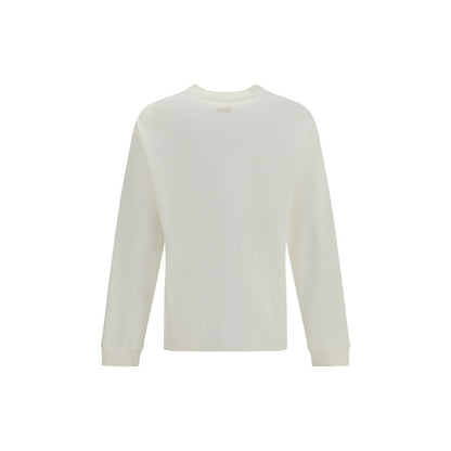 Dolce & Gabbana White Cotton Sweatshirt, long-sleeve crew neck with ribbed detailing, elegant compact knit for versatile looks.