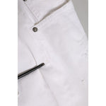 Close-up of Dolce & Gabbana White Cotton Tattered BOYFRIEND Denim Jeans pocket and zipper details.
