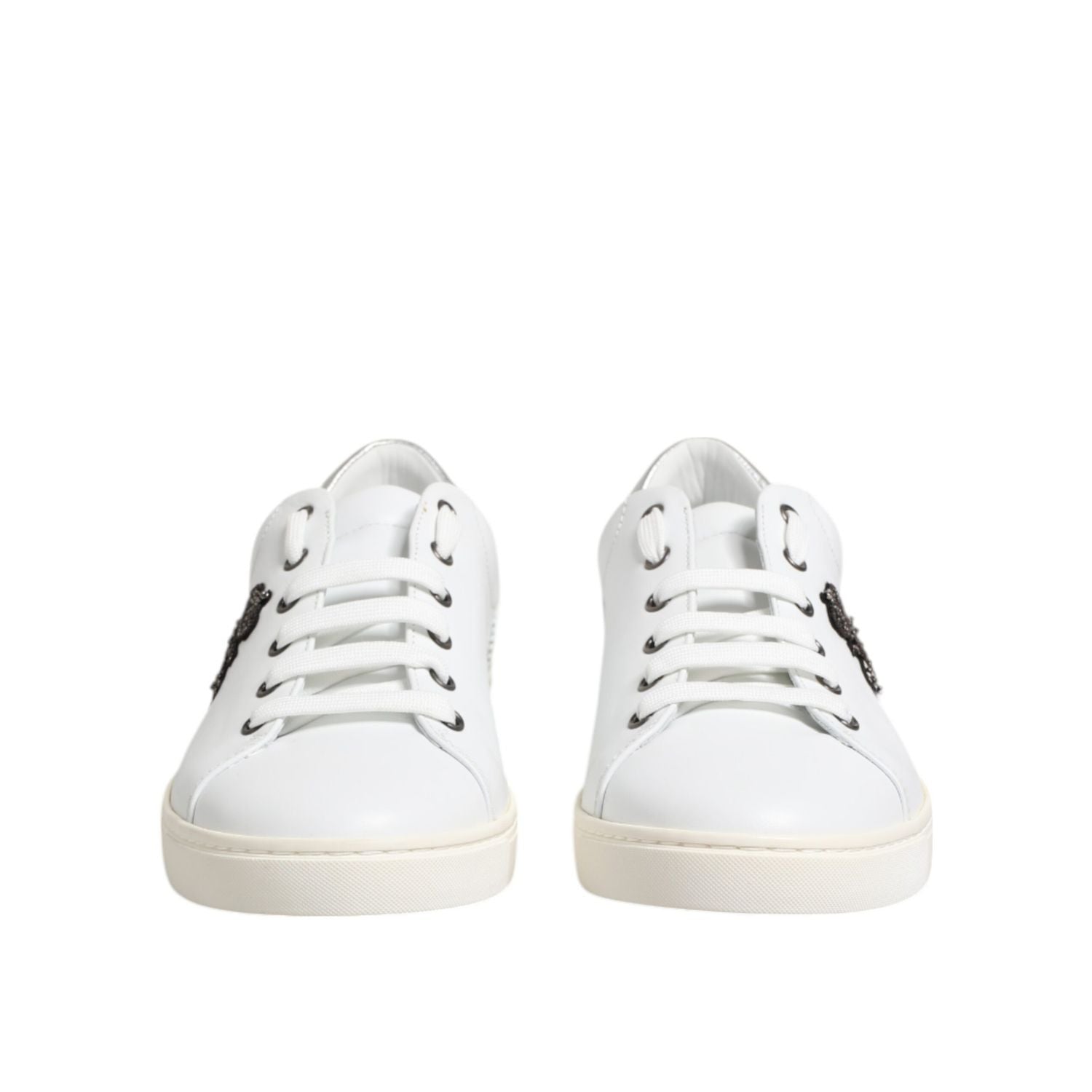 Dolce & Gabbana White Crown Bee Leather Low Top Sneakers Shoes