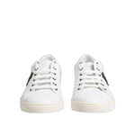 Dolce & Gabbana White Crown Bee Leather Low Top Sneakers Shoes with lace-up closure, featuring logo detail and exclusive craftsmanship.