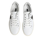 Dolce & Gabbana White Crown Bee Leather Low Top Sneakers Shoes made of calf leather and lambskin with rubber sole and lace-up closure.