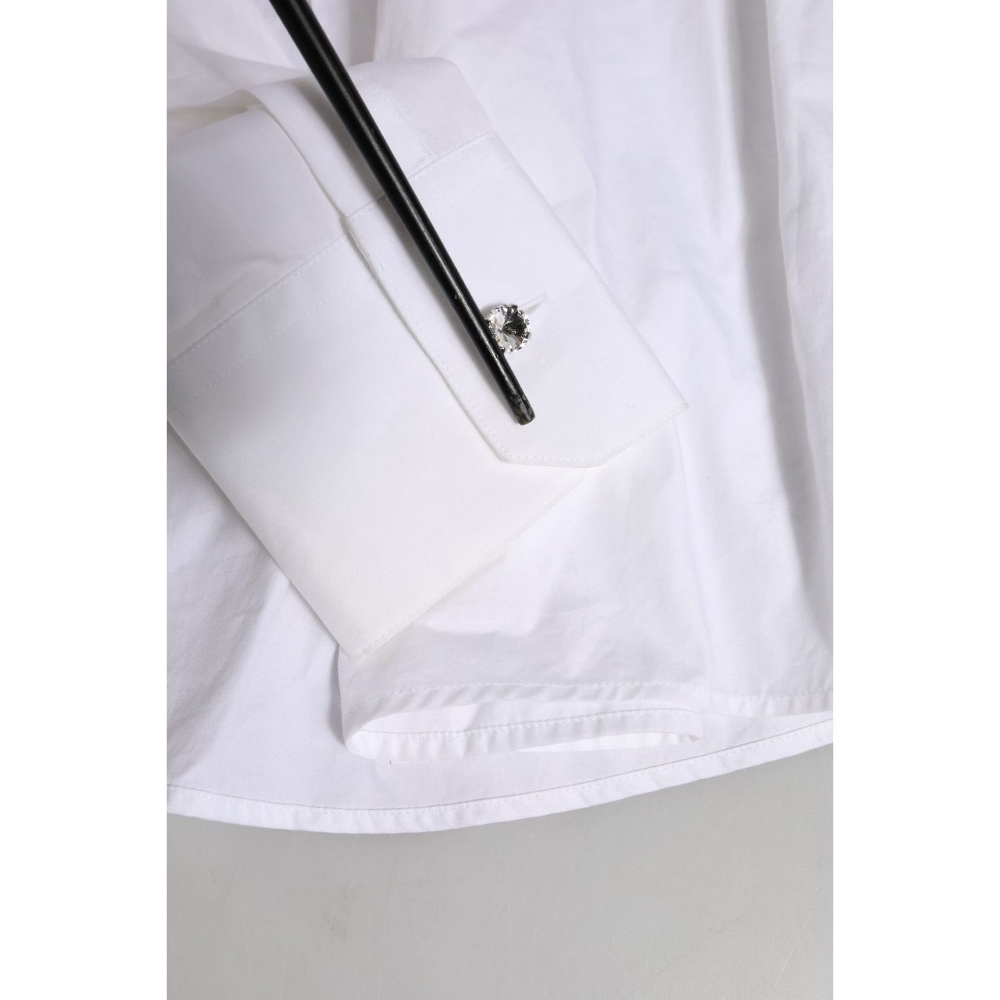 Dolce & Gabbana White Crystal Embellished Dress Shirt Top sleeve detail with crystal on crisp white fabric