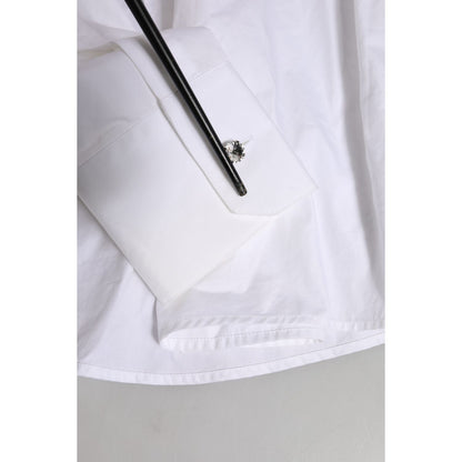 Dolce & Gabbana White Crystal Embellished Dress Shirt Top sleeve detail with crystal on crisp white fabric