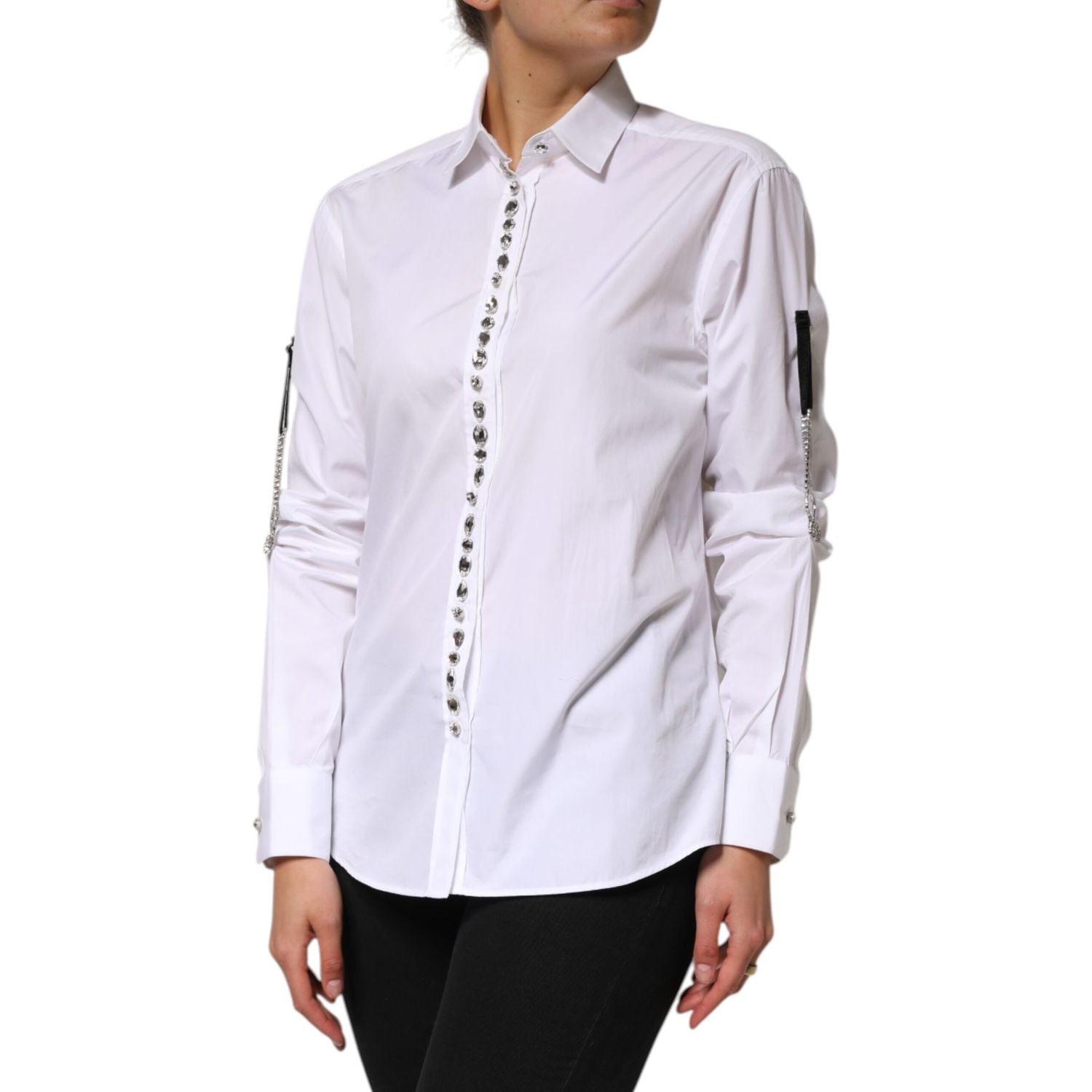 Dolce & Gabbana White Crystal Embellished Dress Shirt Top