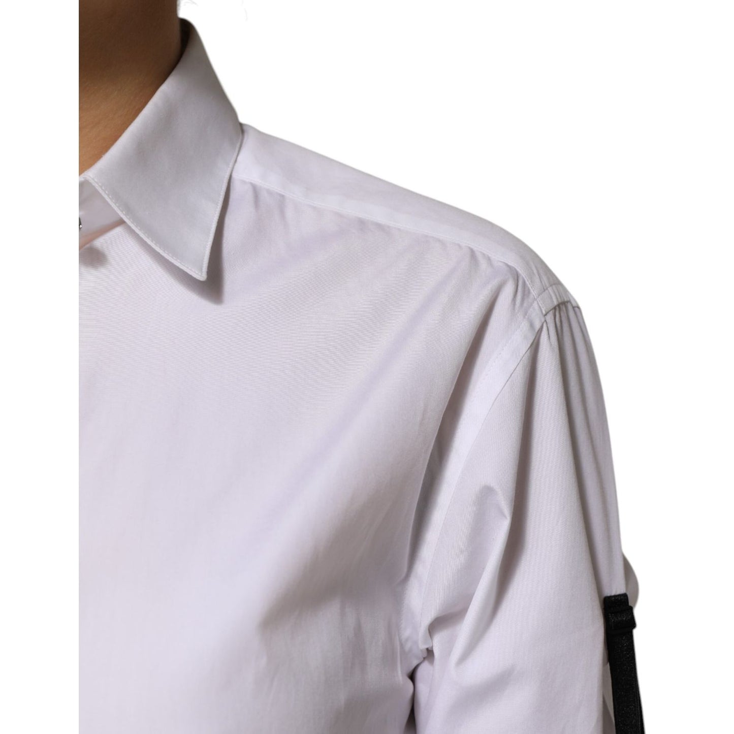 Dolce & Gabbana White Crystal Embellished Dress Shirt Top, elegant white shirt with crystal detail, ideal for formal occasions.
