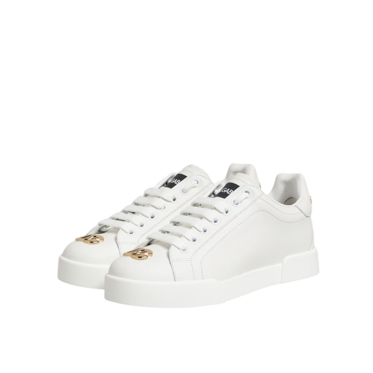 Dolce & Gabbana White DG Leather Low Top Sneakers Shoes featuring smooth white leather and iconic DG logo.