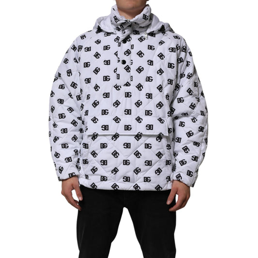 Dolce & Gabbana White DG Monogram Hooded Quilted Jacket